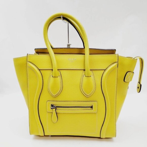 CELINE Yellow Pebbled Leather Micro Luggage Tote Bag - Picture 1 of 9